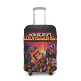 Чехол для чемодана 3D с принтом Minecraft Dungeons в Тюмени, 86% полиэфир, 14% спандекс | двустороннее нанесение принта, прорези для ручек и колес | Тематика изображения на принте: dungeons | games | minecraft | mojang | игры | майнкрафт | подземелья | ремесло | шахтер
