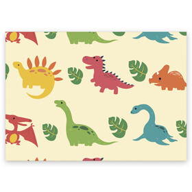 Поздравительная открытка с принтом Динозаврики в Тюмени, 100% бумага | плотность бумаги 280 г/м2, матовая, на обратной стороне линовка и место для марки
 | dinosaurs | динозавр | динозавры | животные | игрушки | мульт динозавры | мультяшки динозавры | тиранозавр