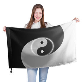Флаг 3D с принтом Инь - янь (с двух сторон) в Тюмени, 100% полиэстер | плотность ткани — 95 г/м2, размер — 67 х 109 см. Принт наносится с одной стороны | black | signs | white. | ying   yang | белый | знаки | инь   янь | чёрный