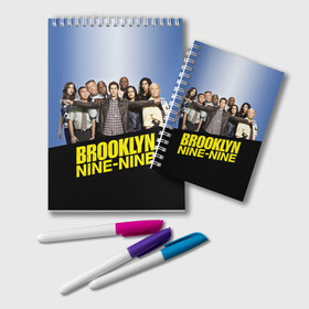 Блокнот с принтом Brooklyn Nine-Nine в Тюмени, 100% бумага | 48 листов, плотность листов — 60 г/м2, плотность картонной обложки — 250 г/м2. Листы скреплены удобной пружинной спиралью. Цвет линий — светло-серый
 | Тематика изображения на принте: 9 9 | 99 | andy | beatriz | brooklyn | detective | diaz | jake | nine nine | peralta | rosa | samberg | stephanie | беатрис | бруклин | детектив | джейк | перальта | роза | стефани | сэмберг | энди