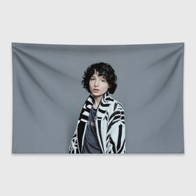 Флаг-баннер с принтом finn wolfhard в Тюмени, 100% полиэстер | размер 67 х 109 см, плотность ткани — 95 г/м2; по краям флага есть четыре люверса для крепления | finn wolfhard | очень странные дела | финн вулфард