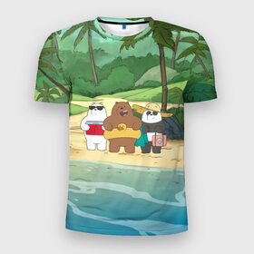 Мужская футболка 3D спортивная с принтом Bears on the beach в Тюмени, 100% полиэстер с улучшенными характеристиками | приталенный силуэт, круглая горловина, широкие плечи, сужается к линии бедра | baby bears | bare bears | charle and bears | dsgngerzen | grizz | iсebear | panda | panpan | selfie panpan | vdgerir | we bare bears | вся правда о медведях