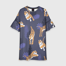 Детское платье 3D с принтом Тигриный прайд в Тюмени, 100% полиэстер | прямой силуэт, чуть расширенный к низу. Круглая горловина, на рукавах — воланы | lion | tiger | гепард | дикие кошки | животные | кот | кошки | лев | пантера | тигр | тигры