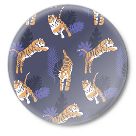 Значок с принтом Тигриный прайд в Тюмени,  металл | круглая форма, металлическая застежка в виде булавки | lion | tiger | гепард | дикие кошки | животные | кот | кошки | лев | пантера | тигр | тигры