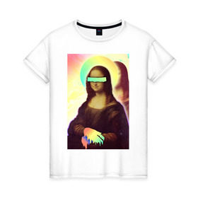 Женская футболка хлопок с принтом Mona Lisa в Тюмени, 100% хлопок | прямой крой, круглый вырез горловины, длина до линии бедер, слегка спущенное плечо | 
