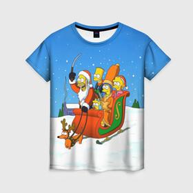 Женская футболка 3D с принтом Simpsons New Year в Тюмени, 100% полиэфир ( синтетическое хлопкоподобное полотно) | прямой крой, круглый вырез горловины, длина до линии бедер | bart | christmas | family | homer | lisa | maggie | marge | new | santa | simpson | simpsons | snow | thesimpsons | xmas | year | барт | гомер | лиза | мардж | мегги | санта | семья | симпсоны