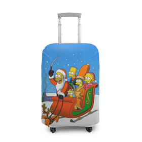 Чехол для чемодана 3D с принтом Simpsons New Year в Тюмени, 86% полиэфир, 14% спандекс | двустороннее нанесение принта, прорези для ручек и колес | bart | christmas | family | homer | lisa | maggie | marge | new | santa | simpson | simpsons | snow | thesimpsons | xmas | year | барт | гомер | лиза | мардж | мегги | санта | семья | симпсоны