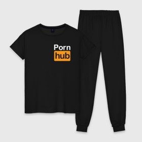 Женская пижама хлопок с принтом PornHub (+ на спине) в Тюмени, 100% хлопок | брюки и футболка прямого кроя, без карманов, на брюках мягкая резинка на поясе и по низу штанин | brazzers | hub | видео | любовь | хаб | чувства