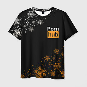Мужская футболка 3D с принтом PornHub Новогодний (+ на спине) в Тюмени, 100% полиэфир | прямой крой, круглый вырез горловины, длина до линии бедер | brazzers | hub | видео | любовь | хаб | чувства