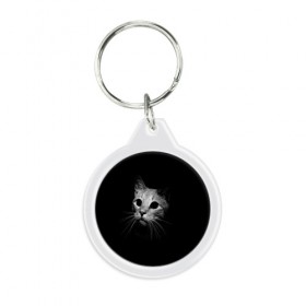 Брелок круглый с принтом Кошачья морда в Тюмени, пластик и полированная сталь | круглая форма, металлическое крепление в виде кольца | Тематика изображения на принте: кот | кошка | темнота