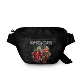Поясная сумка 3D с принтом Iron Maiden в Тюмени, 100% полиэстер | плотная ткань, ремень с регулируемой длиной, внутри несколько карманов для мелочей, основное отделение и карман с обратной стороны сумки застегиваются на молнию | heavy metal | iron maiden | metal | айрон мейден | группы | метал | музыка | рок | хеви метал