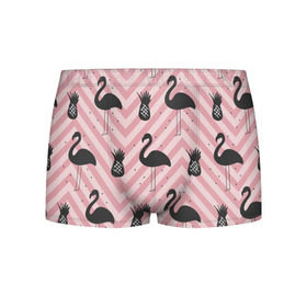 Мужские трусы 3D с принтом Черный фламинго в Тюмени, 50% хлопок, 50% полиэстер | классическая посадка, на поясе мягкая тканевая резинка | animal | bird | flamingo | pink | pnik flamingo | животные | птицы | розовый | розовый фламинго | фламинго