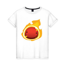 Женская футболка хлопок с принтом Огненный слайм-мини версия в Тюмени, 100% хлопок | прямой крой, круглый вырез горловины, длина до линии бедер, слегка спущенное плечо | slime rancher