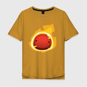Мужская футболка хлопок Oversize с принтом Огненный слайм-мини версия в Тюмени, 100% хлопок | свободный крой, круглый ворот, “спинка” длиннее передней части | slime rancher