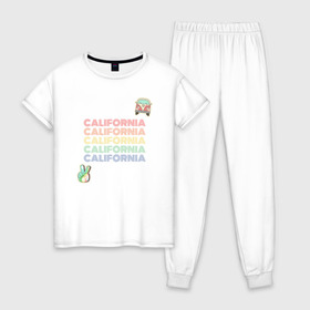 Женская пижама хлопок с принтом California в Тюмени, 100% хлопок | брюки и футболка прямого кроя, без карманов, на брюках мягкая резинка на поясе и по низу штанин | иностранная надпись | калифорния | красивое | надпись | сша