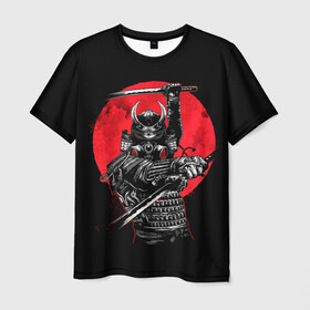 Мужская футболка 3D с принтом Sамурай в Тюмени, 100% полиэфир | прямой крой, круглый вырез горловины, длина до линии бедер | japan | japanese | katana | samurai | броня | брутальный | воин | доспех | защитник японский | катана | красное | кровавая луна | луна | меч | мрачный | наемник | перчатки | противогаз | ронин | самурай | солнце | тэнго