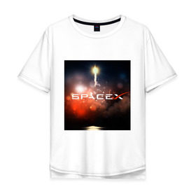 Мужская футболка хлопок Oversize с принтом Elon Musk - SpaceX в Тюмени, 100% хлопок | свободный крой, круглый ворот, “спинка” длиннее передней части | 