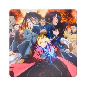 Магнит виниловый Квадрат с принтом Fullmetal Alchemist Brotherhood в Тюмени, полимерный материал с магнитным слоем | размер 9*9 см, закругленные углы | anime | fullmetal alchemist brotherhood | аниме. | стальной алхимик братство | цельнометаллический алхимик братство