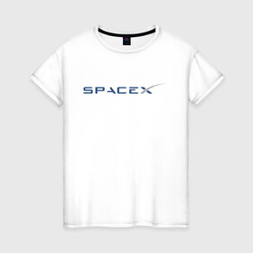 Женская футболка хлопок с принтом SPACEX - ИЛОН МАСК. в Тюмени, 100% хлопок | прямой крой, круглый вырез горловины, длина до линии бедер, слегка спущенное плечо | elon musk | spacex | американский предприниматель | изобретатель | илон маск | инвестор | инженер
