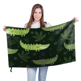 Флаг 3D с принтом Милый крокодил в Тюмени, 100% полиэстер | плотность ткани — 95 г/м2, размер — 67 х 109 см. Принт наносится с одной стороны | аллигатор | для детей | животные | крокодил