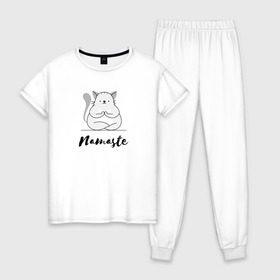 Женская пижама хлопок с принтом Namaste в Тюмени, 100% хлопок | брюки и футболка прямого кроя, без карманов, на брюках мягкая резинка на поясе и по низу штанин | веселое | животные | йога | прикол | смешное | спорт