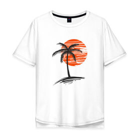 Мужская футболка хлопок Oversize с принтом Тропики в Тюмени, 100% хлопок | свободный крой, круглый ворот, “спинка” длиннее передней части | пальма | пляж | рисунок | солнце | тропики