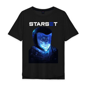 Мужская футболка хлопок Oversize с принтом Starset в Тюмени, 100% хлопок | свободный крой, круглый ворот, “спинка” длиннее передней части | astronaut | logo | rock | skull | space | starset | космонавт | космос | лого | рок | старсет | череп