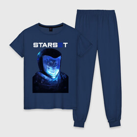 Женская пижама хлопок с принтом Starset в Тюмени, 100% хлопок | брюки и футболка прямого кроя, без карманов, на брюках мягкая резинка на поясе и по низу штанин | astronaut | logo | rock | skull | space | starset | космонавт | космос | лого | рок | старсет | череп