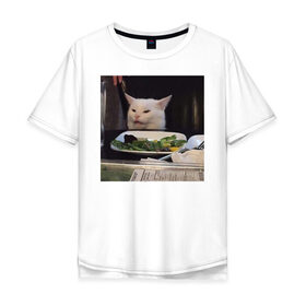 Мужская футболка хлопок Oversize с принтом мемная картинка с котом в Тюмени, 100% хлопок | свободный крой, круглый ворот, “спинка” длиннее передней части | кот | котэ | кошка | мем | прикол | фотография