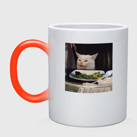 Кружка хамелеон с принтом мемная картинка с котом в Тюмени, керамика | меняет цвет при нагревании, емкость 330 мл | Тематика изображения на принте: кот | котэ | кошка | мем | прикол | фотография