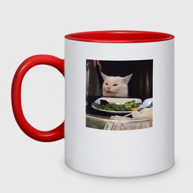 Кружка двухцветная с принтом мемная картинка с котом в Тюмени, керамика | объем — 330 мл, диаметр — 80 мм. Цветная ручка и кайма сверху, в некоторых цветах — вся внутренняя часть | кот | котэ | кошка | мем | прикол | фотография