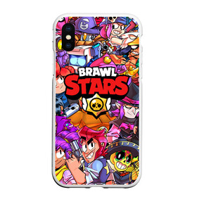 Чехол для iPhone XS Max матовый с принтом BRAWL STARS в Тюмени, Силикон | Область печати: задняя сторона чехла, без боковых панелей | brawl stars | brawl stars все персонажи | bull | colt | crow | leon | leon shark | shark | stars | акула | берли | ворон | динамайк | кольт | леон | леон акула | нита | спайк | шелли | эль примо