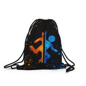 Рюкзак-мешок 3D с принтом Portal в Тюмени, 100% полиэстер | плотность ткани — 200 г/м2, размер — 35 х 45 см; лямки — толстые шнурки, застежка на шнуровке, без карманов и подкладки | half life | portal | брызги | головоломка | краска | портал | телепорт