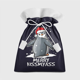 Подарочный 3D мешок с принтом Santa penguin в Тюмени, 100% полиэстер | Размер: 29*39 см | Тематика изображения на принте: christmas | claus | jingle | merry | santa | елка | игрушки | клаус | клюв | колокольчик | новый год | олени | пингвин | подарок | праздник | рождество | санта | снег | снежинки | шапка