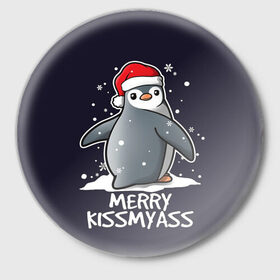 Значок с принтом Santa penguin в Тюмени,  металл | круглая форма, металлическая застежка в виде булавки | christmas | claus | jingle | merry | santa | елка | игрушки | клаус | клюв | колокольчик | новый год | олени | пингвин | подарок | праздник | рождество | санта | снег | снежинки | шапка