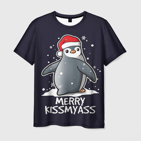 Мужская футболка 3D с принтом Santa penguin в Тюмени, 100% полиэфир | прямой крой, круглый вырез горловины, длина до линии бедер | christmas | claus | jingle | merry | santa | елка | игрушки | клаус | клюв | колокольчик | новый год | олени | пингвин | подарок | праздник | рождество | санта | снег | снежинки | шапка