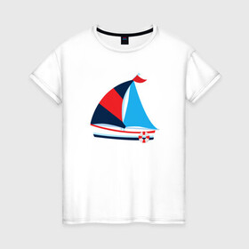 Женская футболка хлопок с принтом Парусник в Тюмени, 100% хлопок | прямой крой, круглый вырез горловины, длина до линии бедер, слегка спущенное плечо | корабль | парусник | рисунок