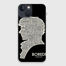 Чехол для iPhone 13 mini с принтом Bored sherlock в Тюмени,  |  | Тематика изображения на принте: 221b | bbc | benedict cumberbatch | john watson | mark gatiss | martin freeman | sherlock holmes | steven moffat | бейкер | джон ватсон | мориарти | стрит | шерлок