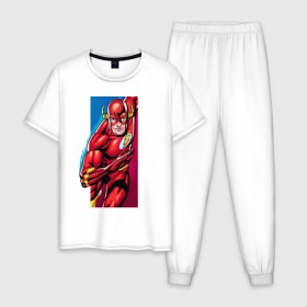 Мужская пижама хлопок с принтом Flash, Justice League в Тюмени, 100% хлопок | брюки и футболка прямого кроя, без карманов, на брюках мягкая резинка на поясе и по низу штанин
 | dc comics | flash | justice league | superhero | лига справедливости | флэш