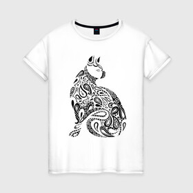 Женская футболка хлопок с принтом Футболка (хлопок) в Тюмени, 100% хлопок | прямой крой, круглый вырез горловины, длина до линии бедер, слегка спущенное плечо | авторские коллекции | восточный огурец | животные | кошка | роспись