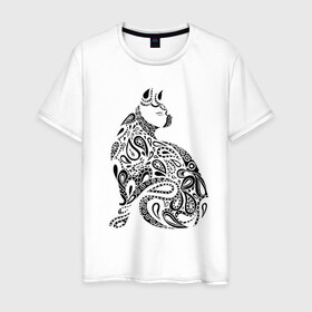 Мужская футболка хлопок с принтом Футболка (хлопок) в Тюмени, 100% хлопок | прямой крой, круглый вырез горловины, длина до линии бедер, слегка спущенное плечо. | авторские коллекции | восточный огурец | животные | кошка | роспись