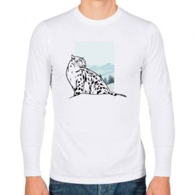 Мужской лонгслив хлопок с принтом Снежный Леопард в Тюмени, 100% хлопок |  | leopard | snow | winter | зима | леопард | снег | снежный