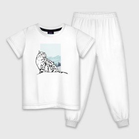 Детская пижама хлопок с принтом Снежный Леопард в Тюмени, 100% хлопок |  брюки и футболка прямого кроя, без карманов, на брюках мягкая резинка на поясе и по низу штанин
 | leopard | snow | winter | зима | леопард | снег | снежный