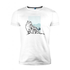 Мужская футболка премиум с принтом Снежный Леопард в Тюмени, 92% хлопок, 8% лайкра | приталенный силуэт, круглый вырез ворота, длина до линии бедра, короткий рукав | leopard | snow | winter | зима | леопард | снег | снежный