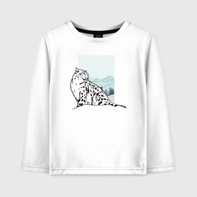 Детский лонгслив хлопок с принтом Снежный Леопард в Тюмени, 100% хлопок | круглый вырез горловины, полуприлегающий силуэт, длина до линии бедер | leopard | snow | winter | зима | леопард | снег | снежный