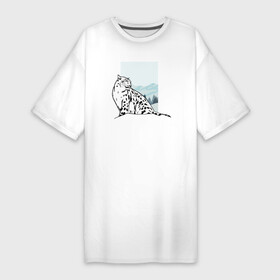 Платье-футболка хлопок с принтом Снежный Леопард в Тюмени,  |  | leopard | snow | winter | зима | леопард | снег | снежный