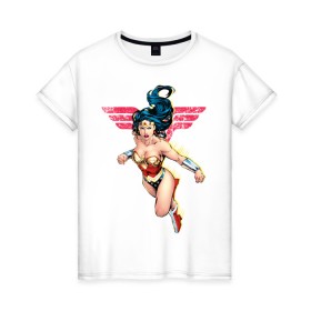Женская футболка хлопок с принтом Wonder Woman в Тюмени, 100% хлопок | прямой крой, круглый вырез горловины, длина до линии бедер, слегка спущенное плечо | dc comics | justice league | shtatjl | superhero | wonder woman | лига справедливости | чудо женщина
