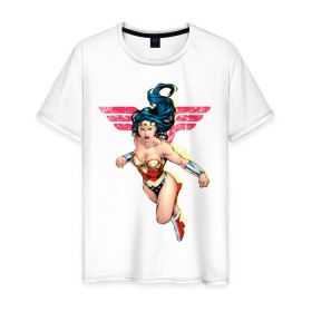 Мужская футболка хлопок с принтом Wonder Woman в Тюмени, 100% хлопок | прямой крой, круглый вырез горловины, длина до линии бедер, слегка спущенное плечо. | dc comics | justice league | shtatjl | superhero | wonder woman | лига справедливости | чудо женщина