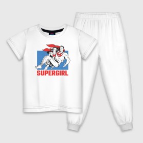Детская пижама хлопок с принтом Superman & Supergirl в Тюмени, 100% хлопок |  брюки и футболка прямого кроя, без карманов, на брюках мягкая резинка на поясе и по низу штанин
 | Тематика изображения на принте: clark kent | dc comics | diana prince | justice league | shtatjl | supergirl | superhero | superman | вандер вуман | галь гадот | диана принс | лига справедливости | супер женщина | супермен | чудо женщина