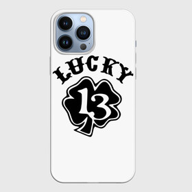 Чехол для iPhone 13 Pro Max с принтом Lucky в Тюмени,  |  | Тематика изображения на принте: 13 | lucky | клевер | надпись | цифры | число